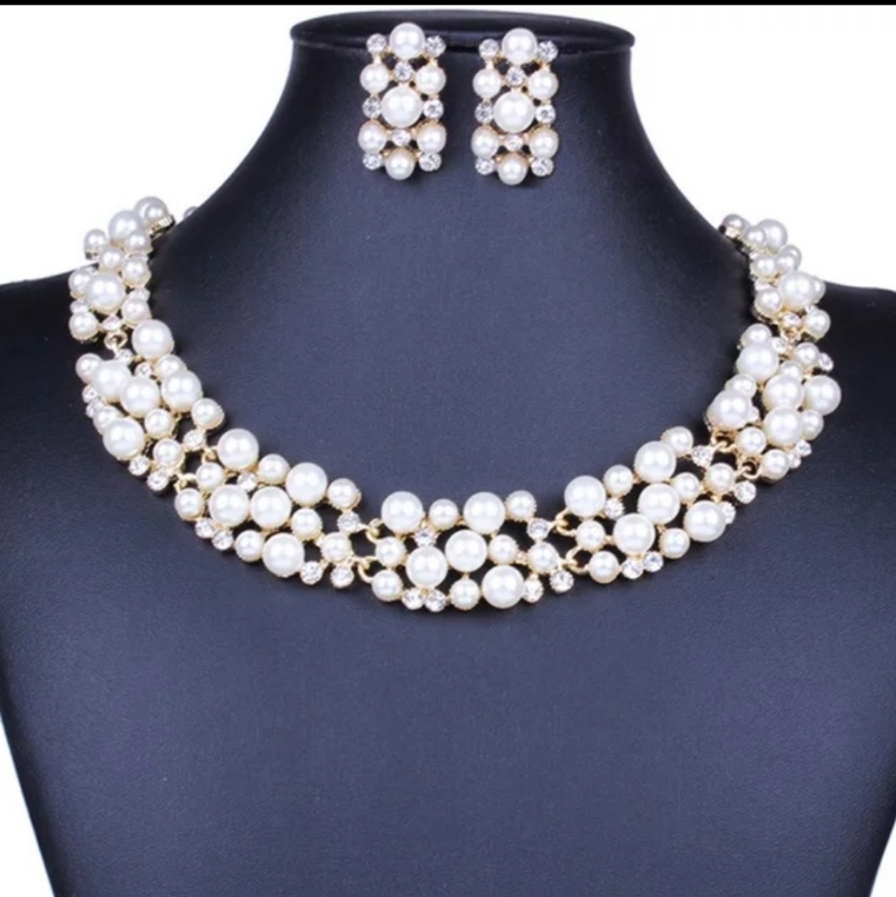 Pearl necklace earring set, wedding necklace